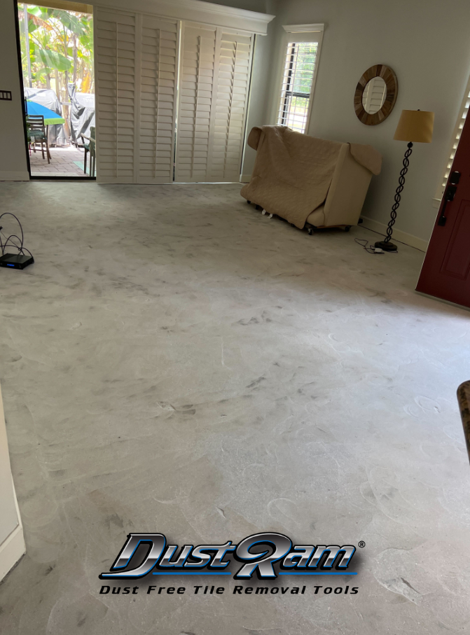 scarified concrete subfloor from tile removal